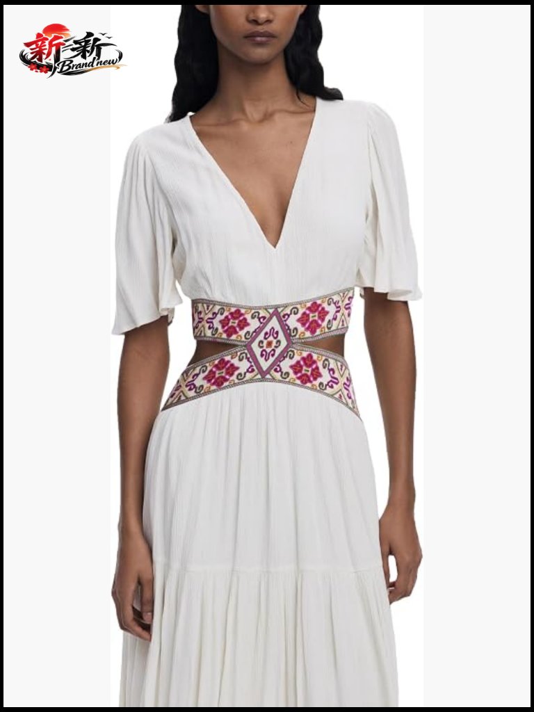 Embroidered Cut-Out Maxi Dress Short Sleeve Zipper Closure Ecovero Viscose